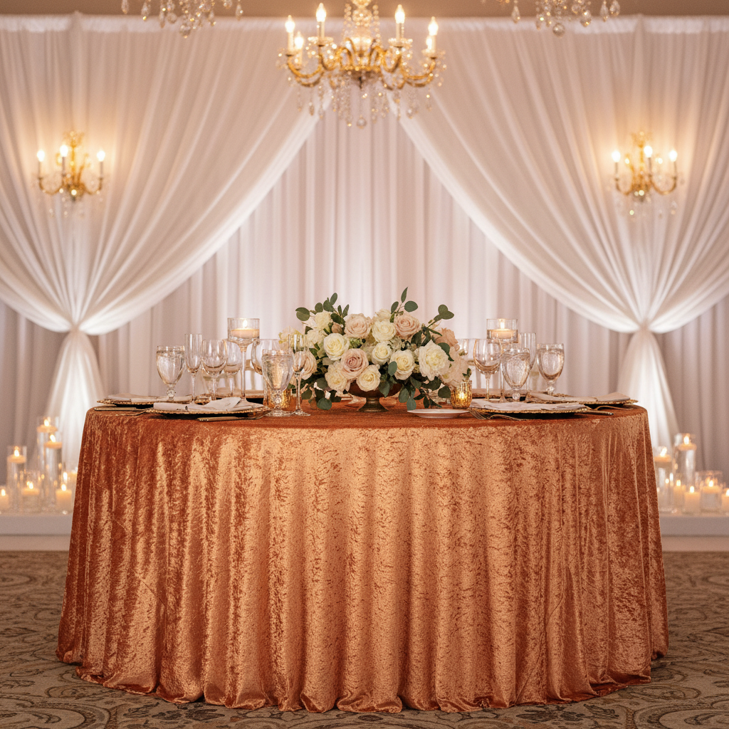 Velvet 132" Round Tablecloth - Rust Front View