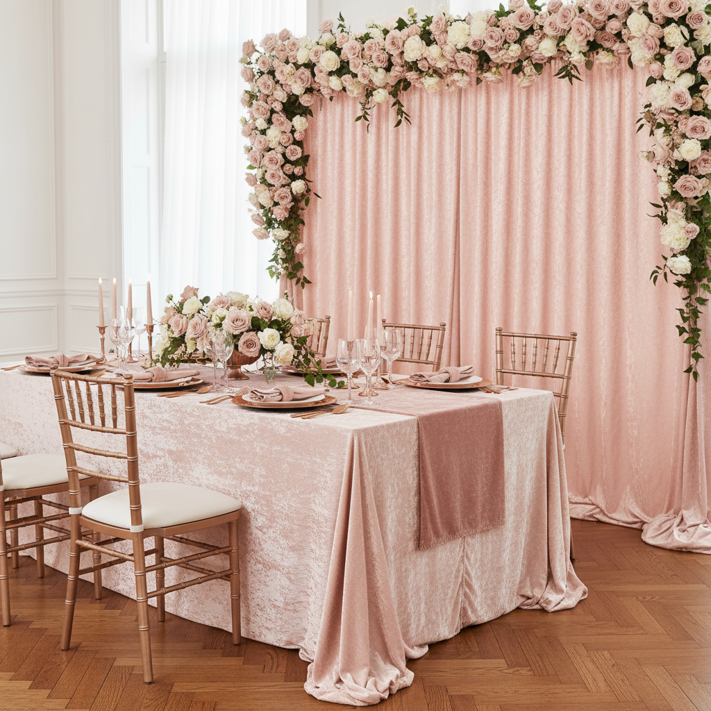 Velvet 14ft H x 52" W Drape/Backdrop Curtain Panel - Blush/Rose Gold.