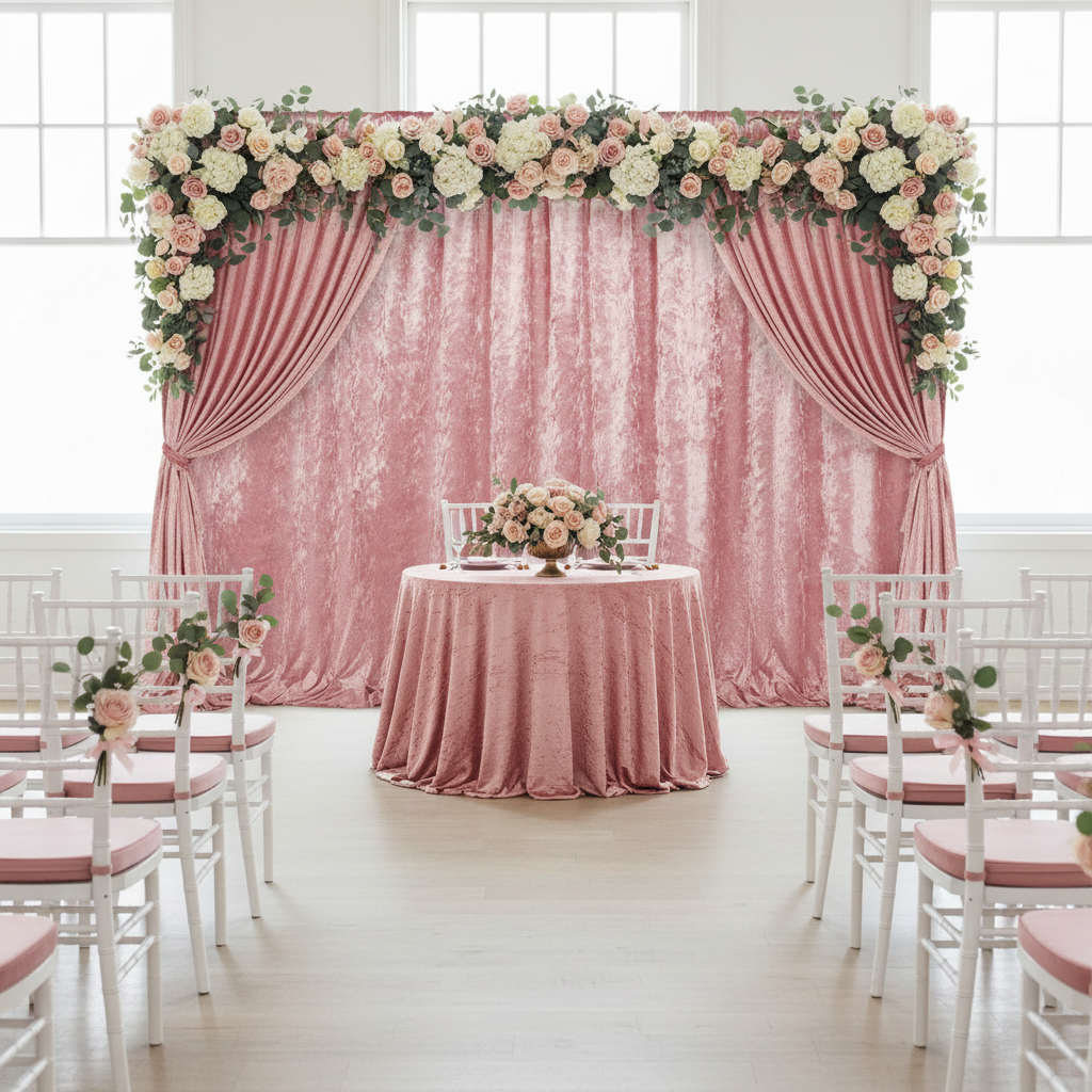 Velvet 14ft H x 52" W Drape/Backdrop Curtain Panel - Dusty Rose/Mauve.