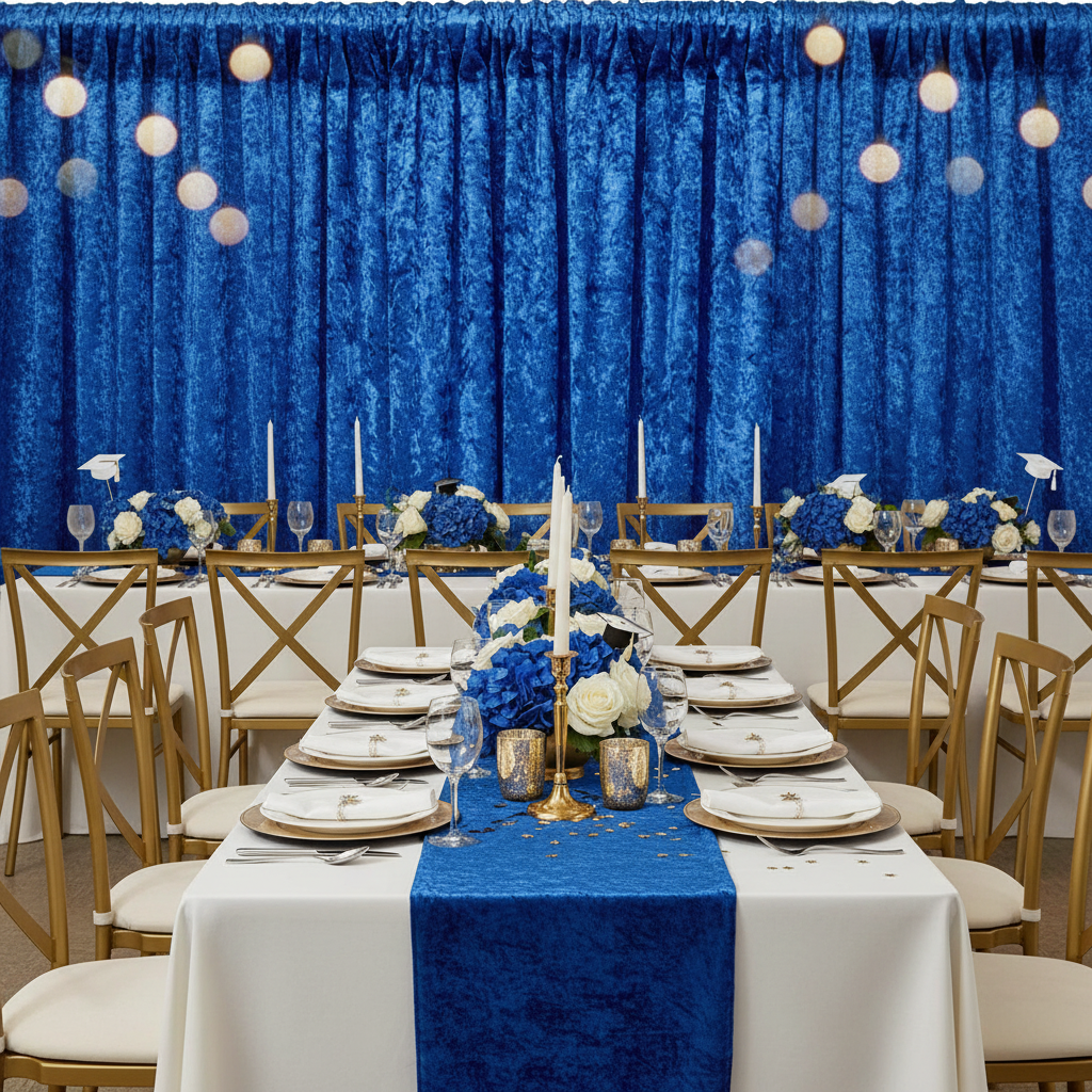 Velvet 14ft H x 52" W Drape/Backdrop Curtain Panel - Royal Blue.