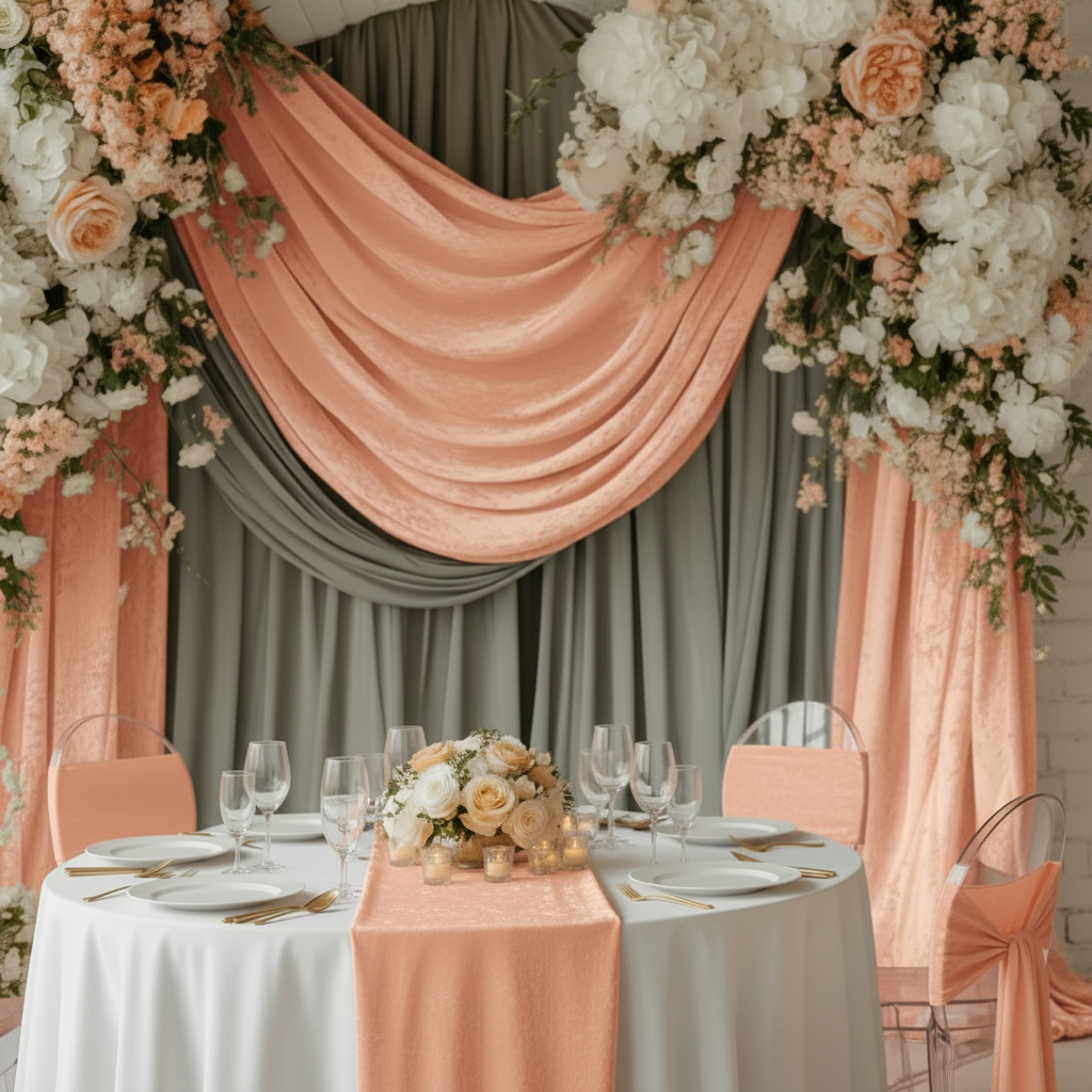 Velvet 14ft H x 52" W Drape/Backdrop Curtain Panel - Peach.