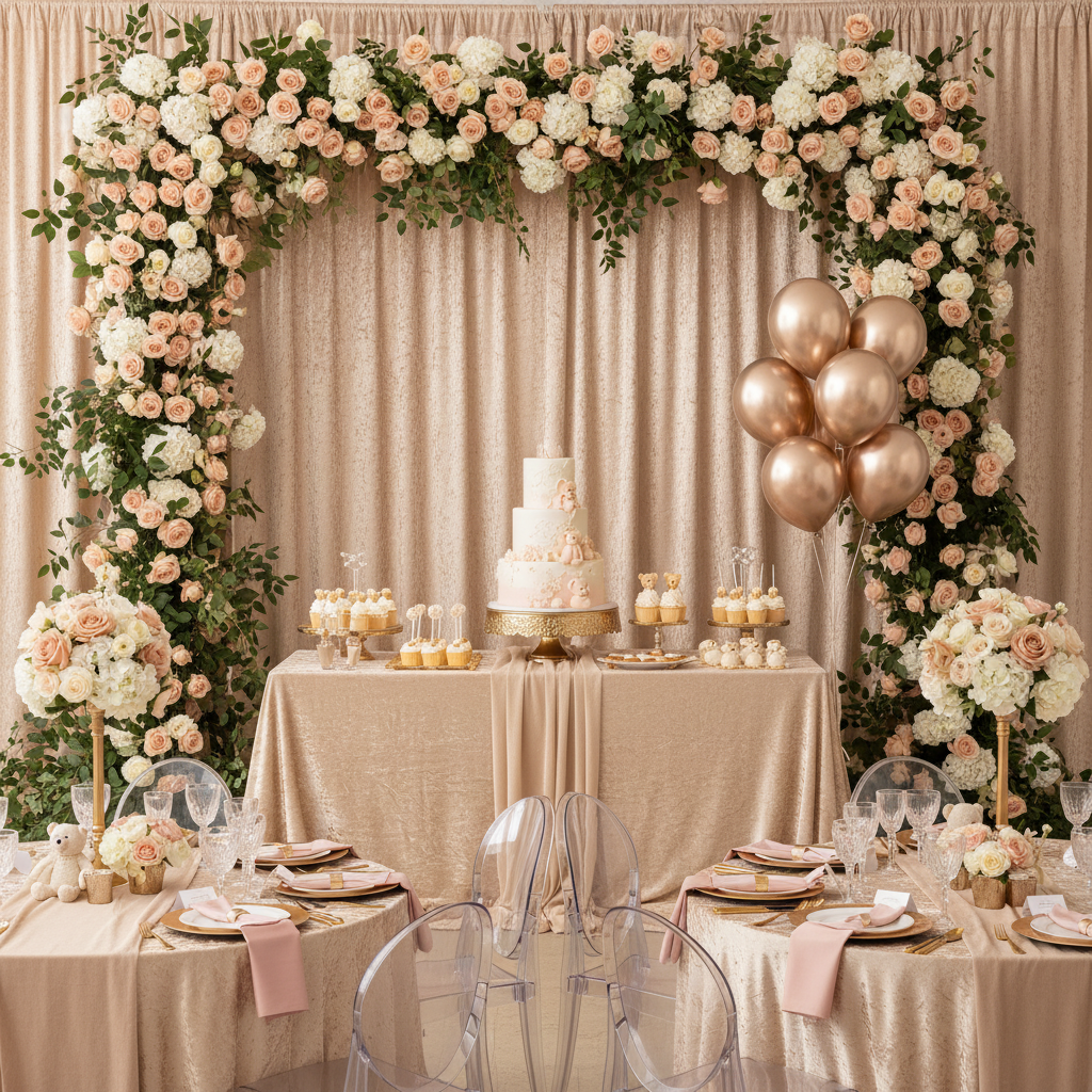 Velvet 16ft H x 52" W Drape/Backdrop Curtain Panel - Beige.