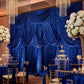 Navy blue velvet backdrop drape curtain panel 16ft x 52 inches styled in a beautiful event setting