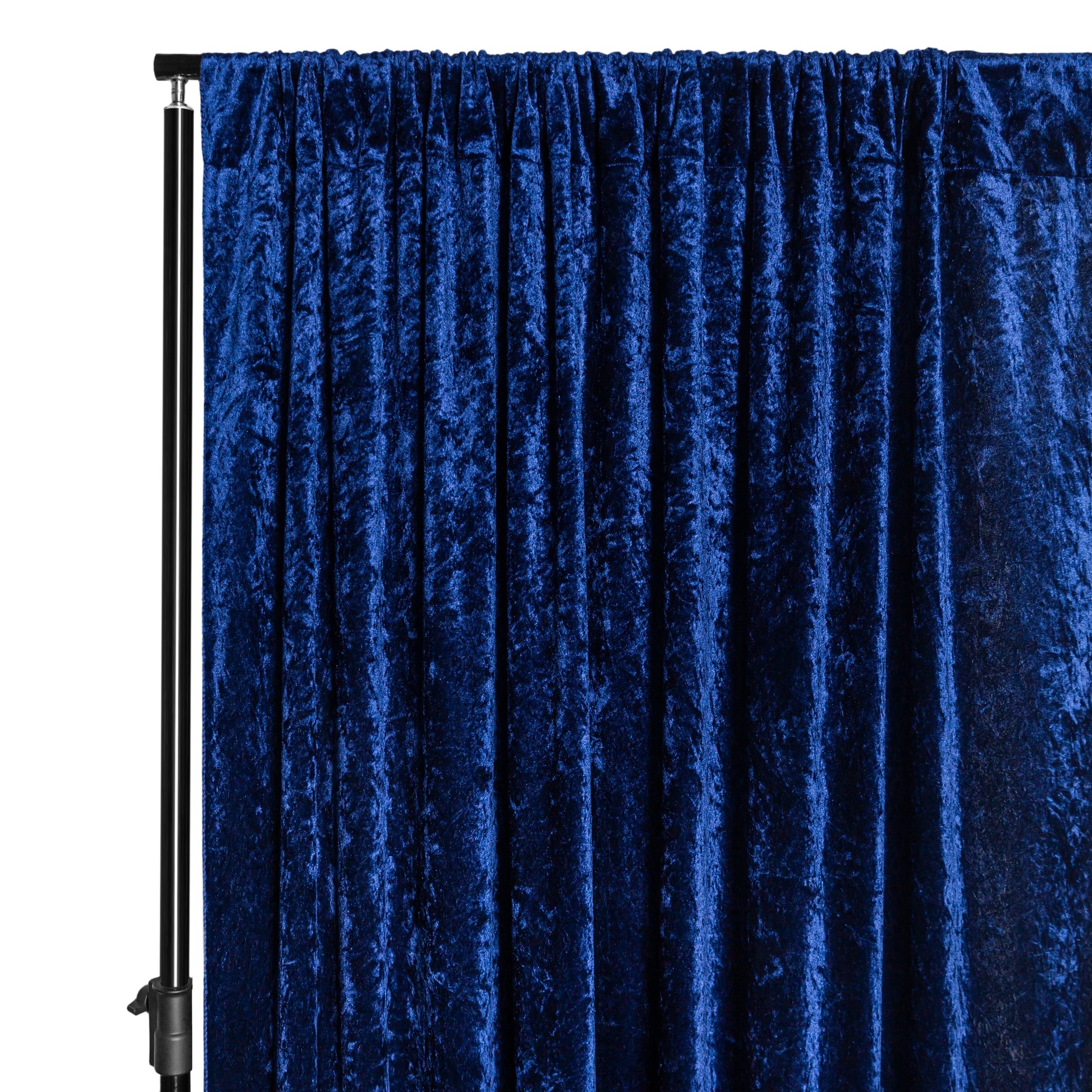 Navy blue velvet backdrop drape curtain panel 16ft x 52 inches 3/4 view
