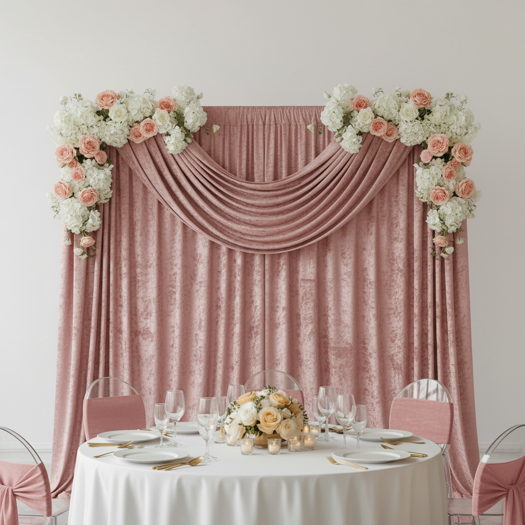 Velvet 16ft H x 52" W Drape/Backdrop Curtain Panel - Dusty Rose/Mauve.