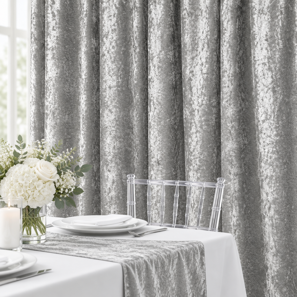 Velvet 16ft H x 52" W Drape/Backdrop Curtain Panel - Silver.