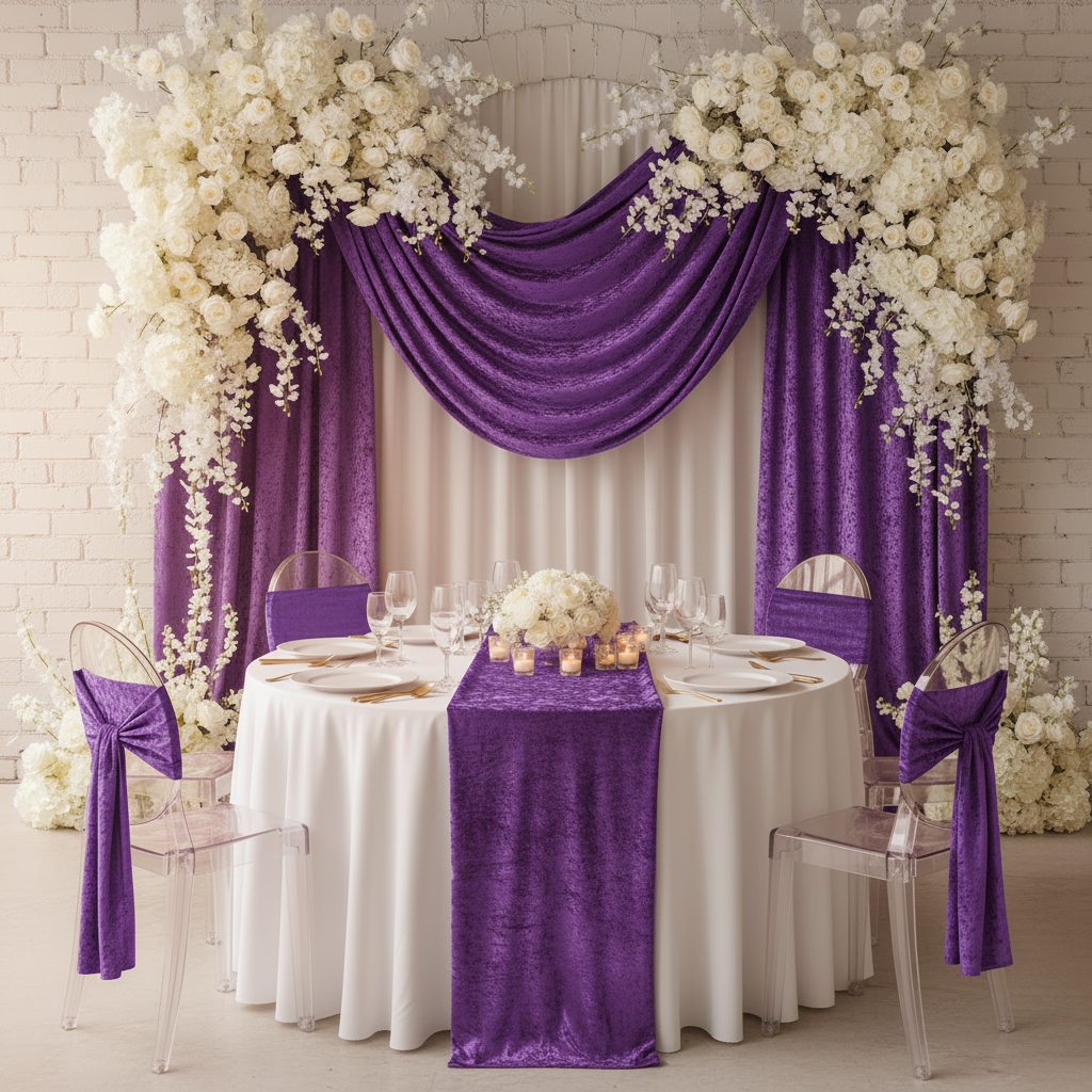Velvet 18ft H x 52" W Drape/Backdrop Curtain Panel - Purple.