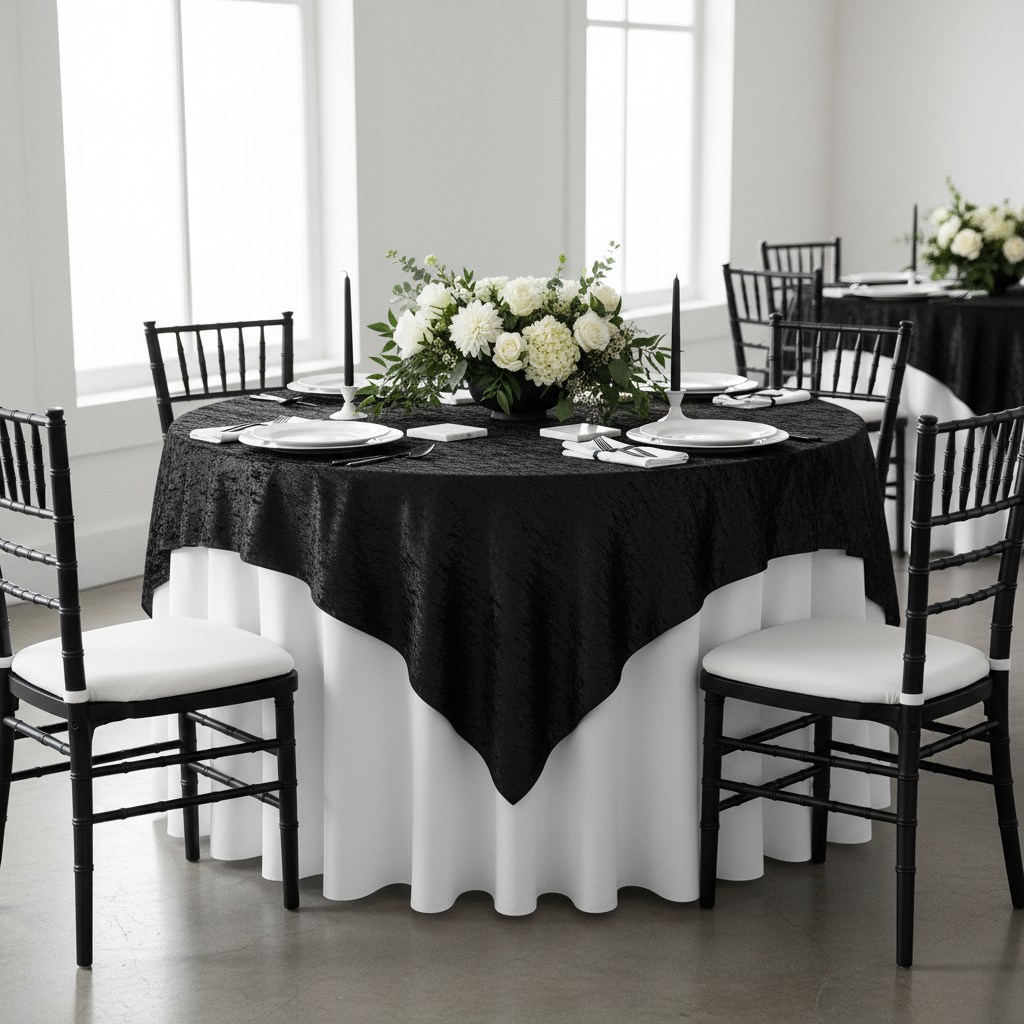 Velvet 85"x85" Square Tablecloth Table Overlay - Black.