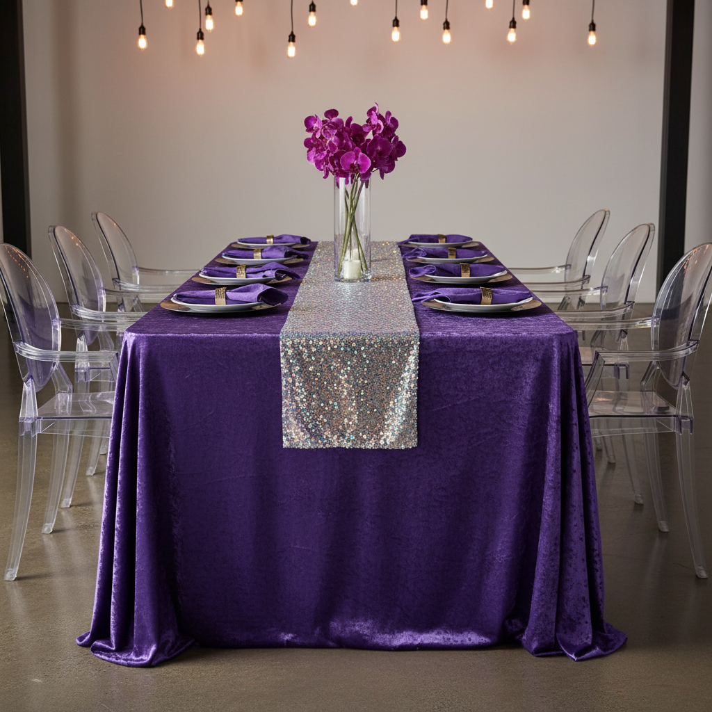 Velvet 90"x132" Rectangular Tablecloth - Purple.