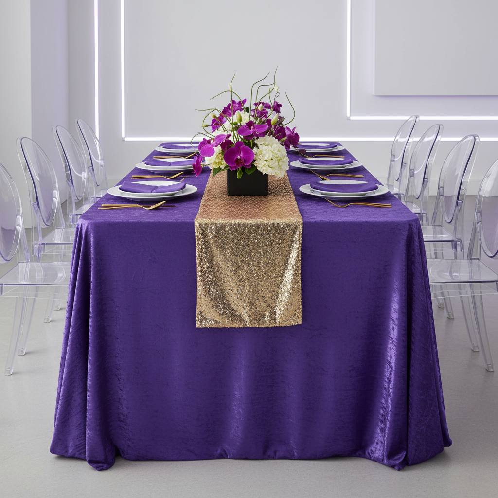 Velvet 90"x132" Rectangular Tablecloth - Purple.