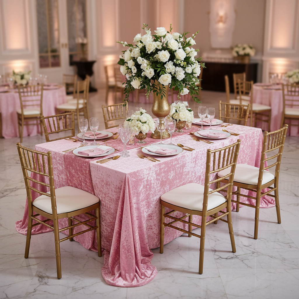 Velvet 90"x132" Rectangular Tablecloth - Pink.