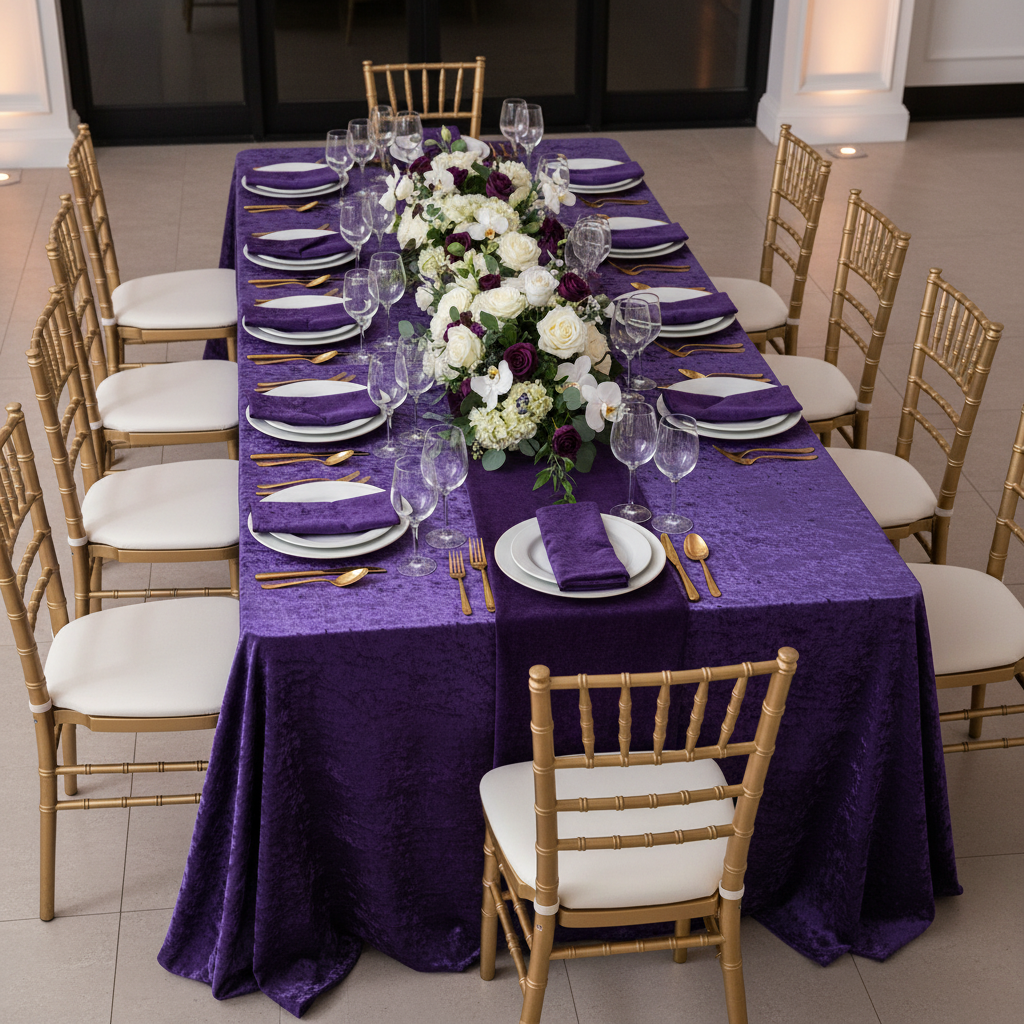 Velvet 90"x156" Rectangular Tablecloth - Purple.