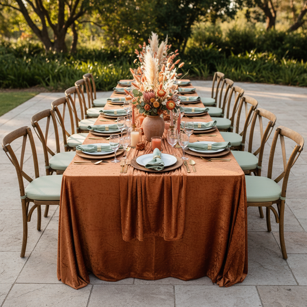 Velvet 90"x156" Rectangular Tablecloth - Terracotta.