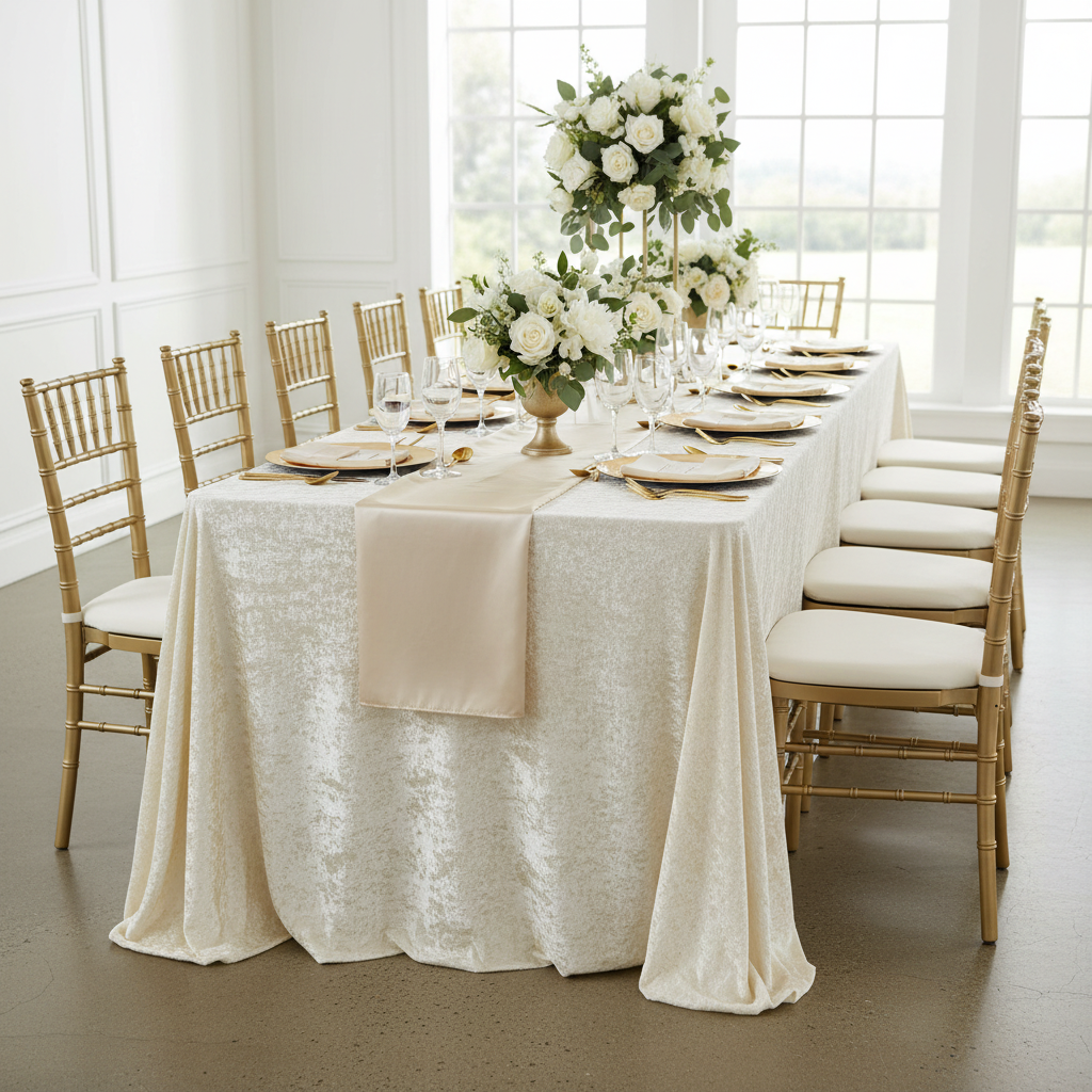 Velvet 90"x156" Rectangular Tablecloth - Ivory.