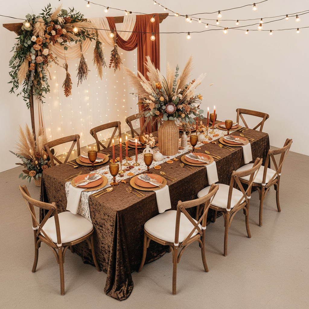 Velvet 90"x132" Rectangular Tablecloth - Chocolate.