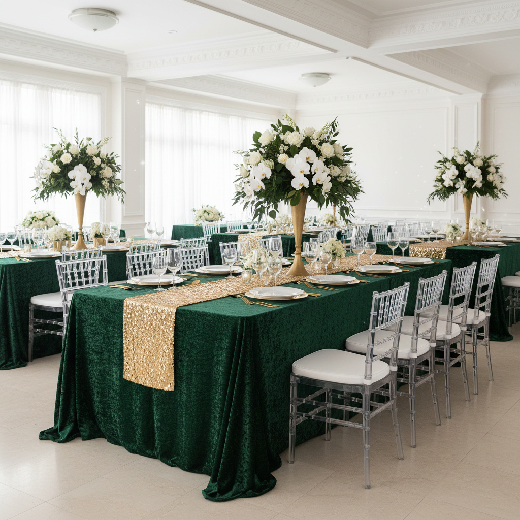 Velvet 90"x132" Rectangular Tablecloth - Forest Green.
