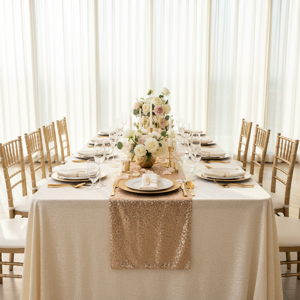 Velvet 90"x132" Rectangular Tablecloth - Ivory.