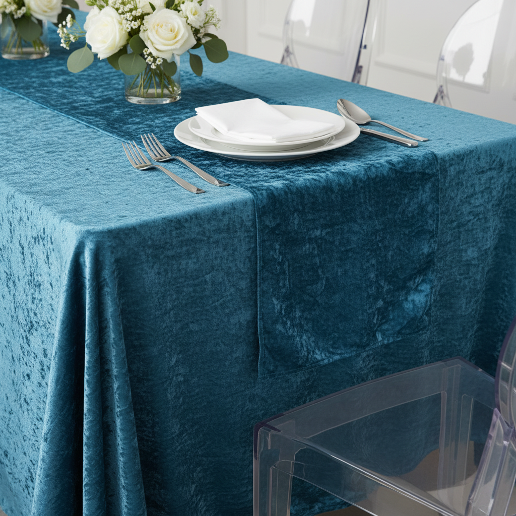 Velvet 90"x132" Rectangular Tablecloth - Dark Teal.