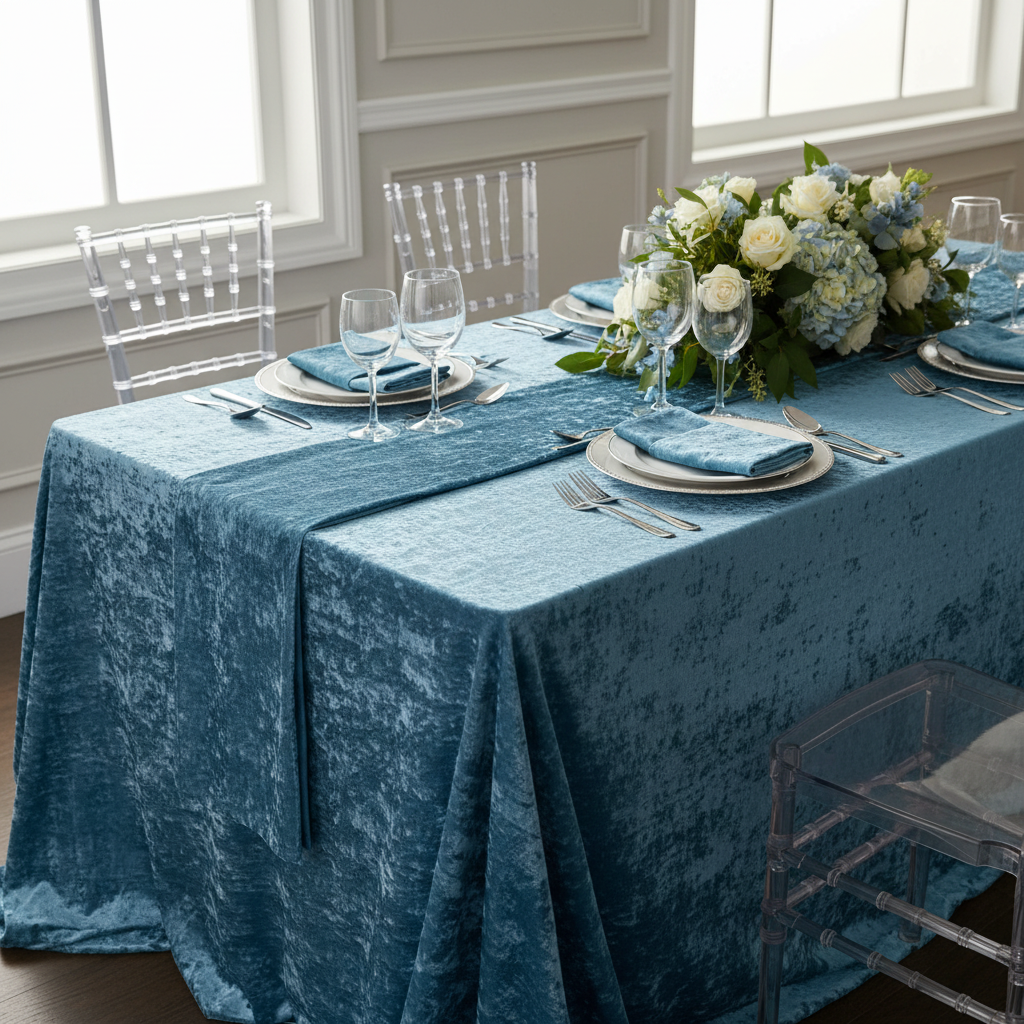Velvet 90"x132" Rectangular Tablecloth - Steele Blue.