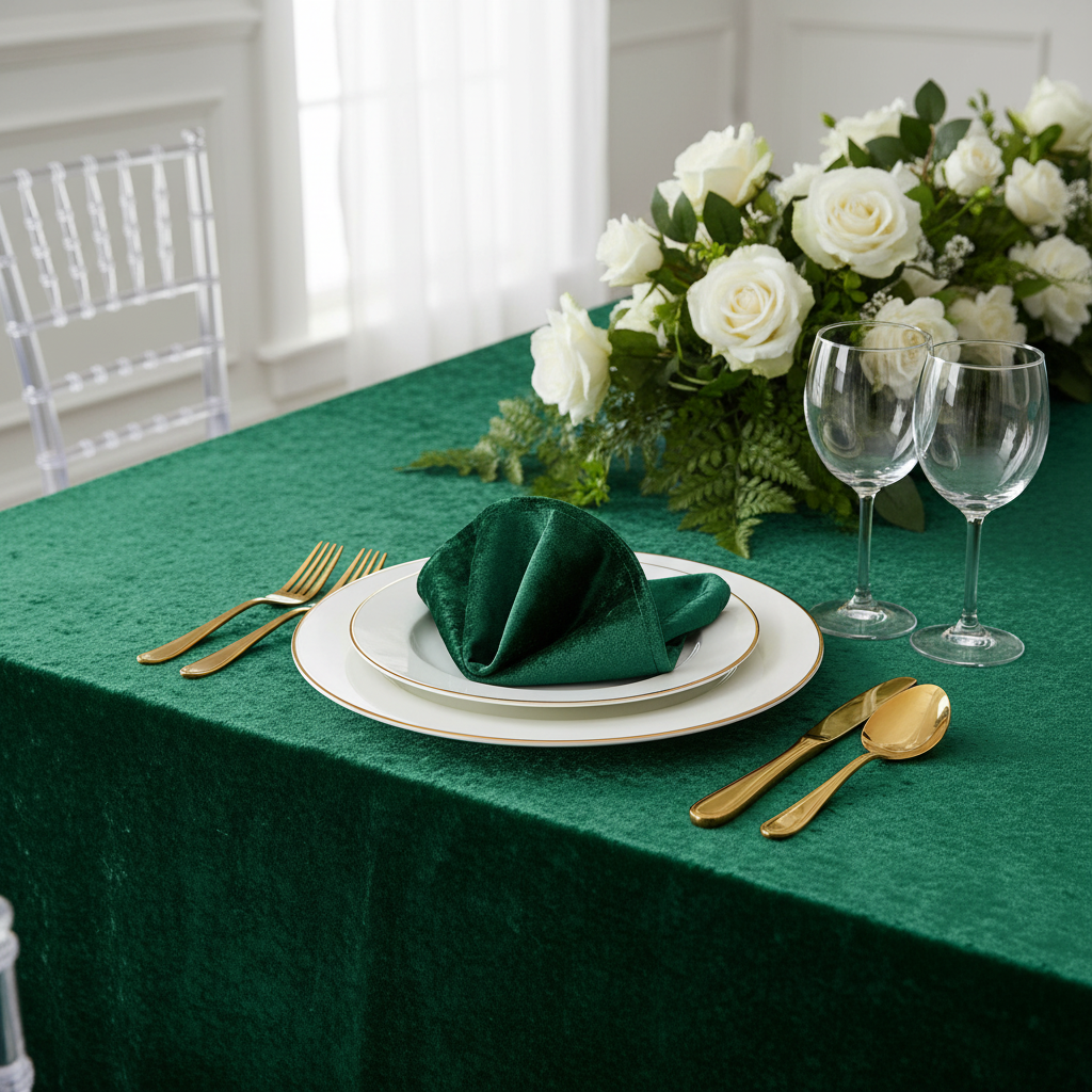 Velvet 90"x156" Rectangular Tablecloth - Forest Green.