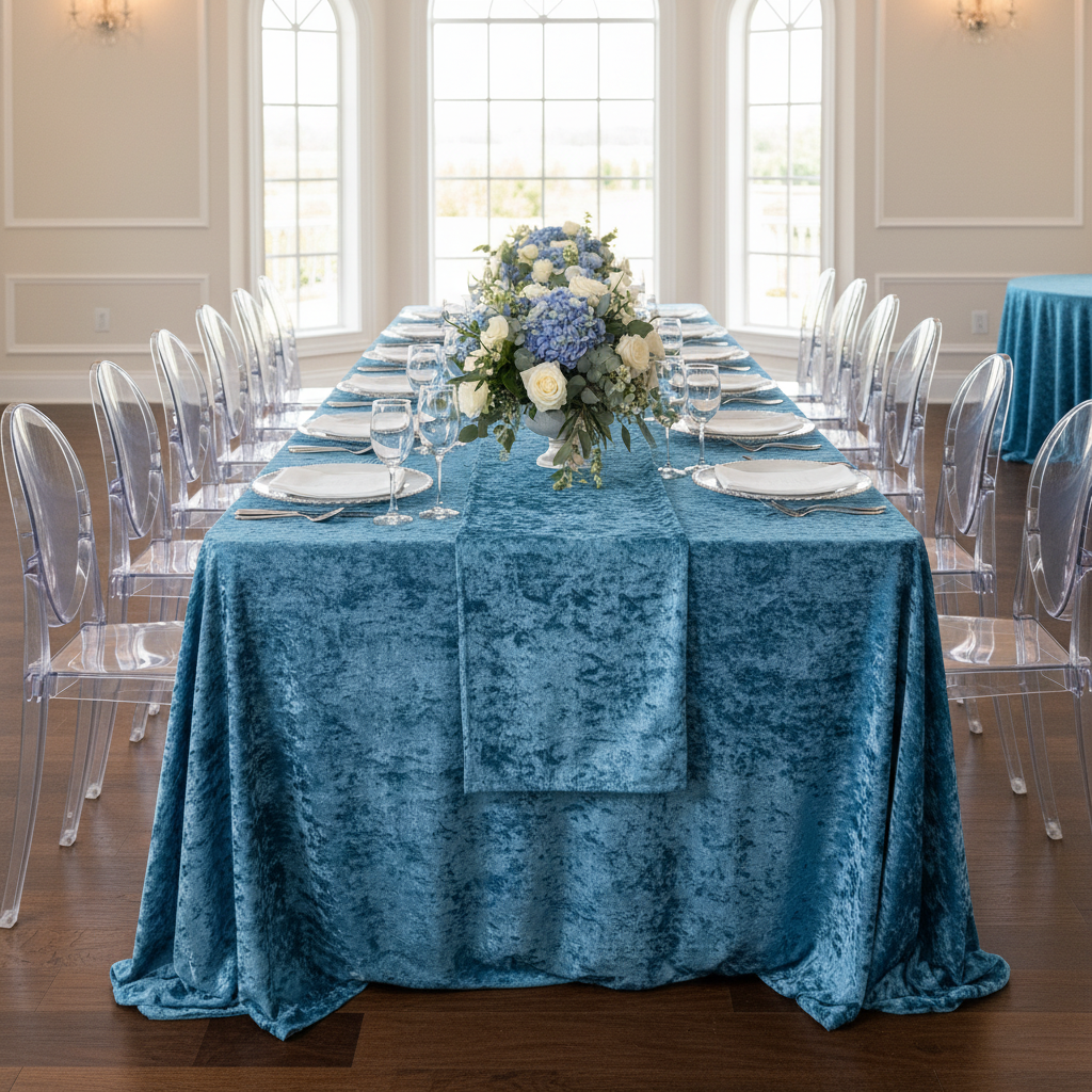 Velvet 90"x156" Rectangular Tablecloth - Steele Blue.
