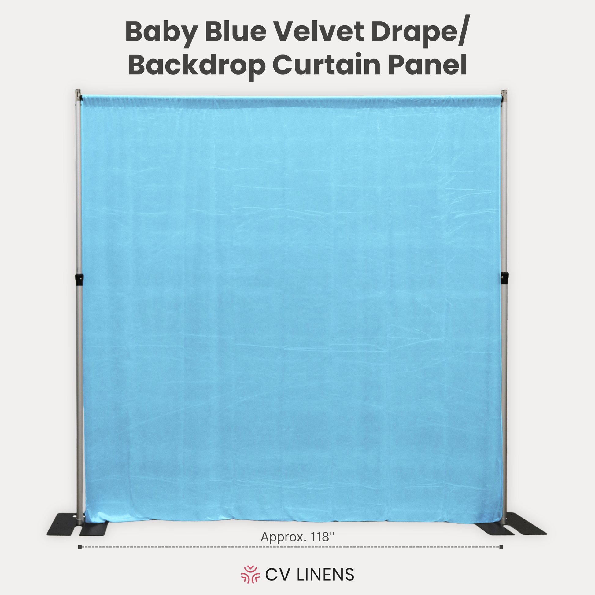 Velvet Drape Curtain Panel 16ft x 118" W Baby Blue full width
