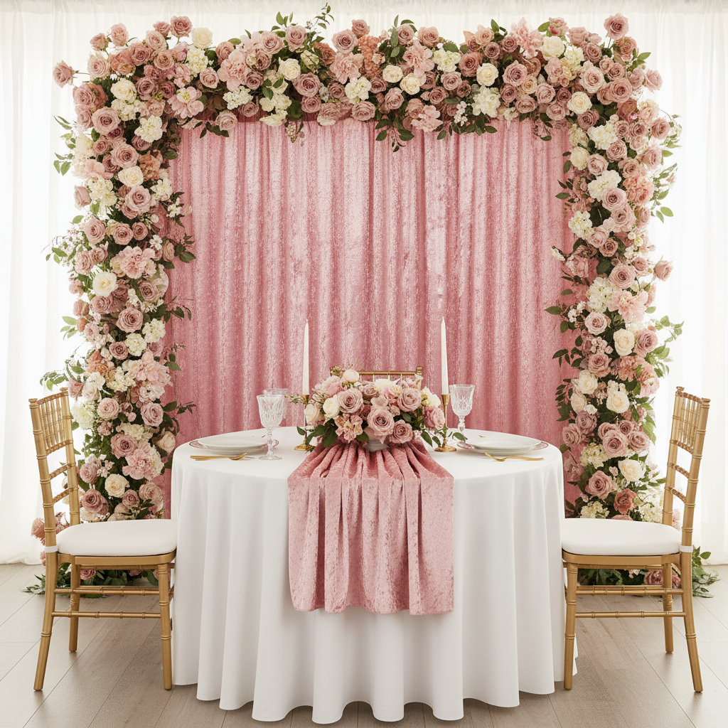 Velvet 14ft H x 52" W Drape/Backdrop Curtain Panel - Dusty Rose/Mauve.