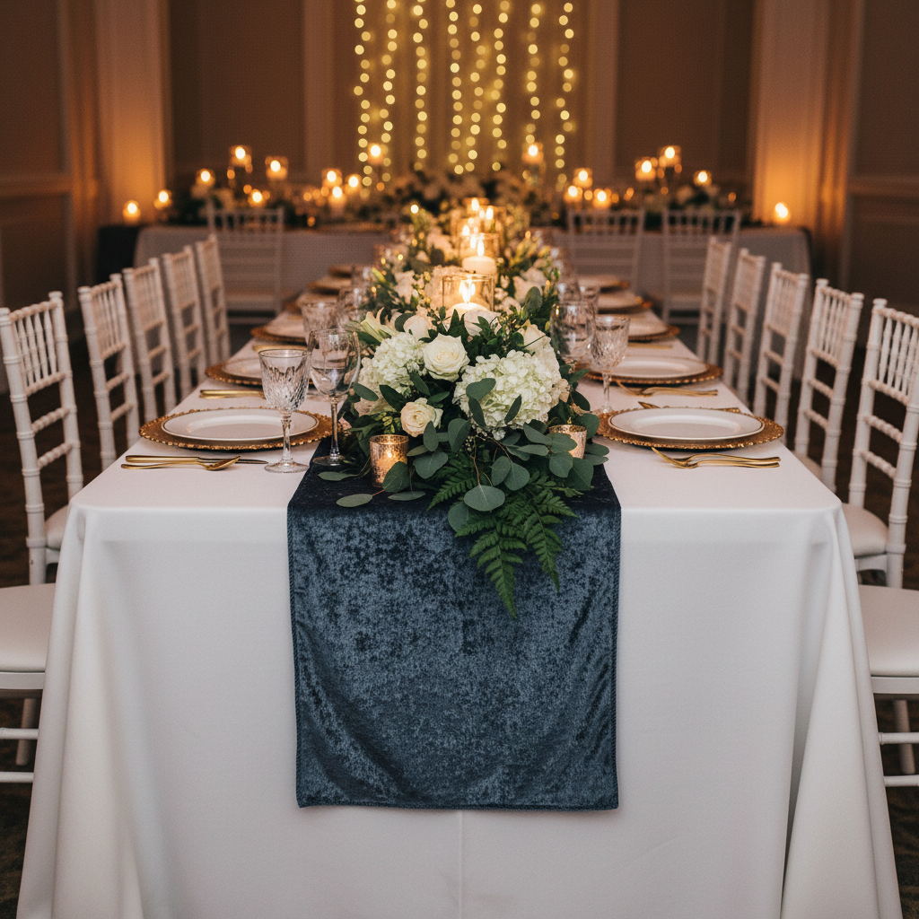 Velvet Table Runner - Dark Slate Blue - CV Linens