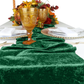 Velvet Table Runner Forest Green scrunched on the table with fall florals and brown wine goblets