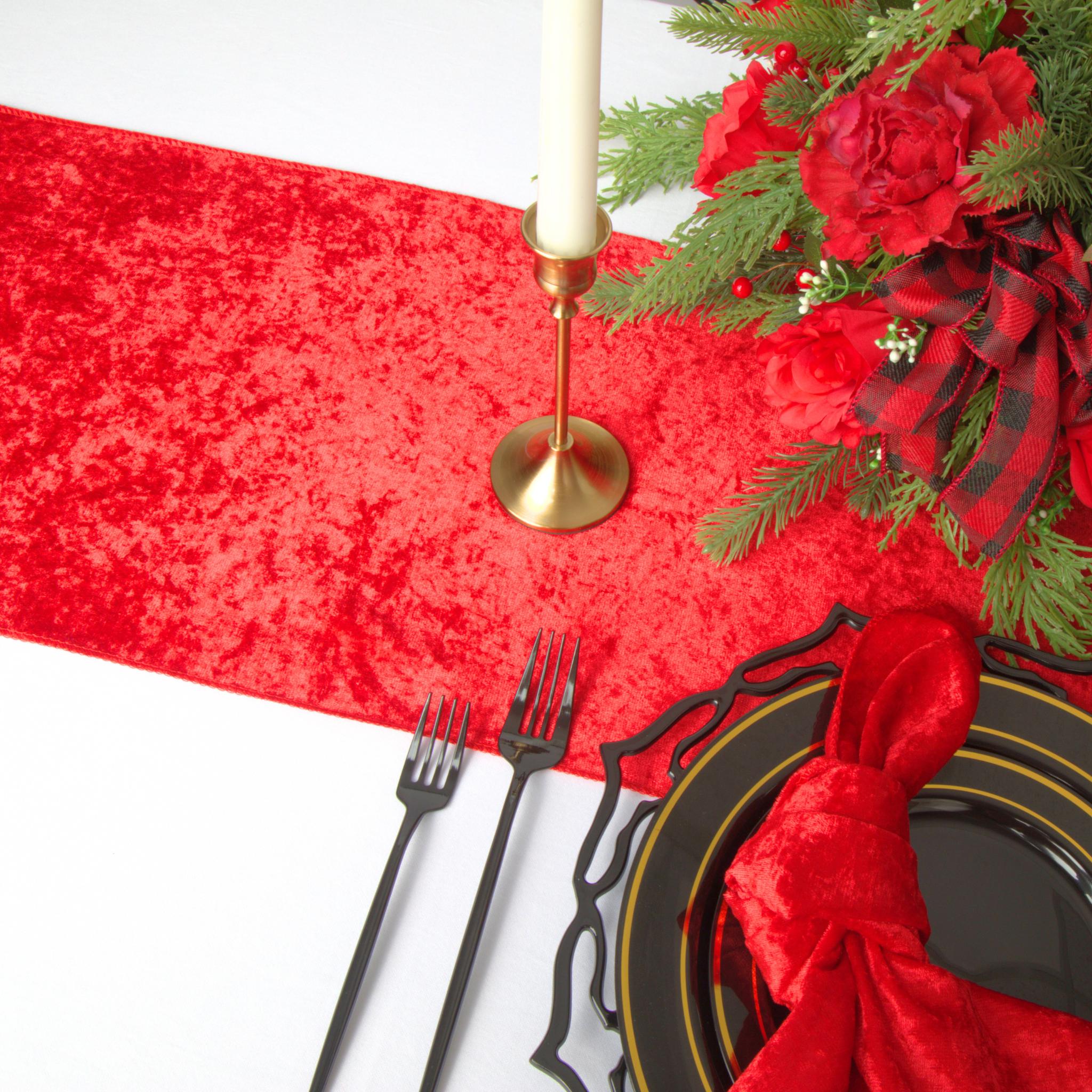 Red Pattern Table Runner Velvet Table Runner - Red - CV Linens™