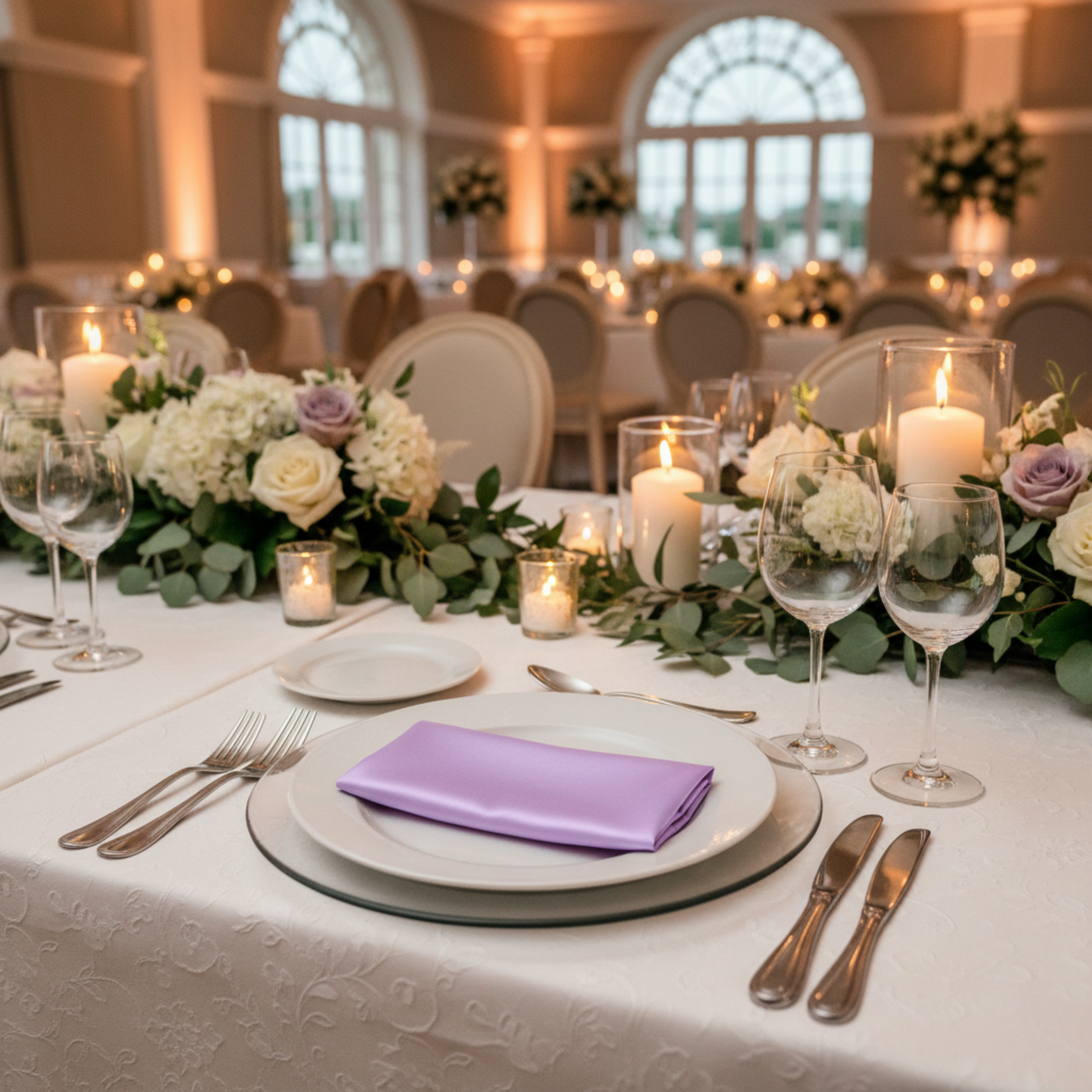 Victorian Lilac Wisteria Satin Napkin - Indoor Wedding Reception
