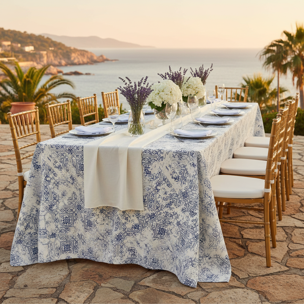 Vintage Mediterranean Print Rectangular Tablecloth - Al Fresco Dinner