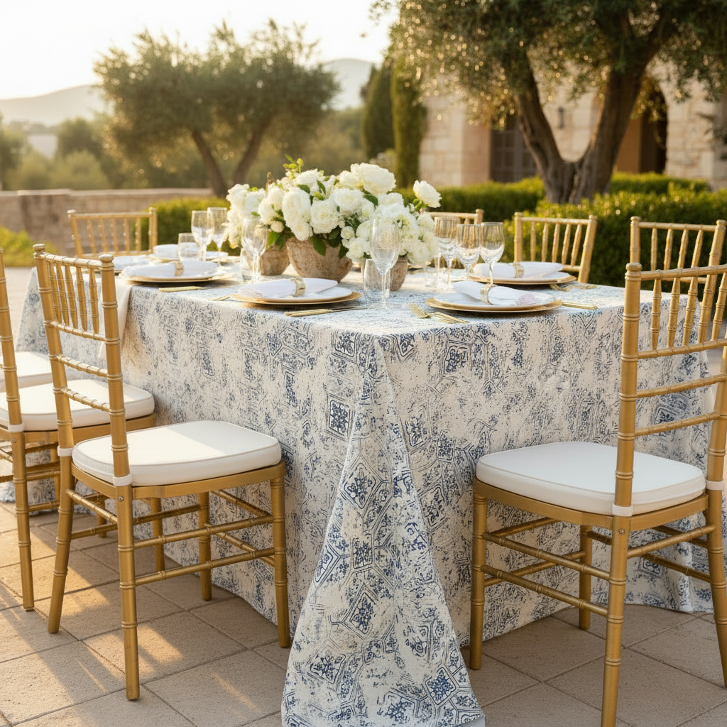 Vintage Mediterranean Print Rectangular Tablecloth - Wedding Reception Outdoor