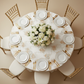 Vintage Veil Embroidery 90"x90" Square Table Overlay Topper - Champagne with Chiavari Chairs Gold.