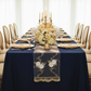 Vintage Veil Embroidery Table Runner - Gold/Ivory on Dark Tablecloth Bright Setting