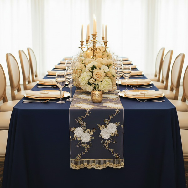 table runner 金彩古鏡文　帯リメイク　正絹 Vintage Veil Embroidery Table Runner - Gold/Ivory - CV Linens™