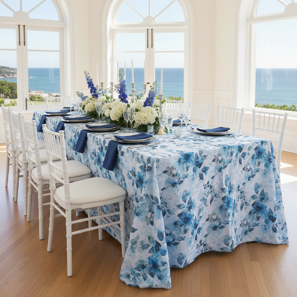 Watercolor Blue Rectangular - White Coastal Ballroom