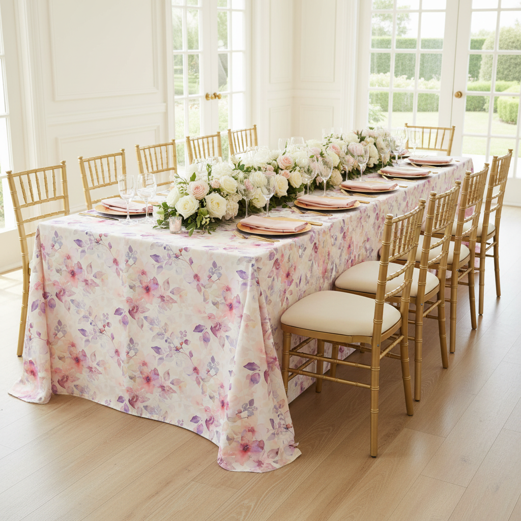 Watercolor Pink Rectangular Tablecloth - Elegant Banquet Setting