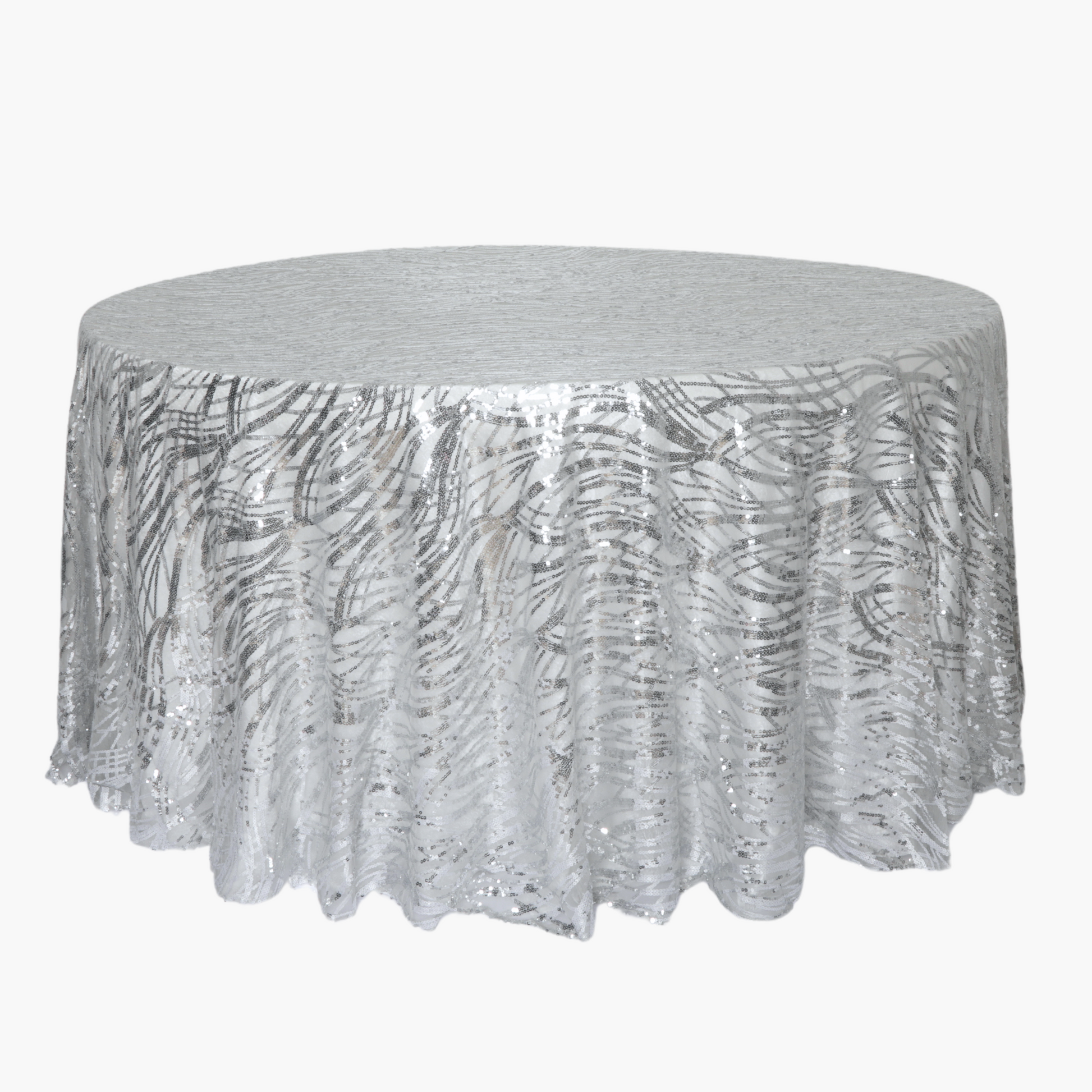 Wave Sequin Mesh Tablecloth 120" Round - Silver