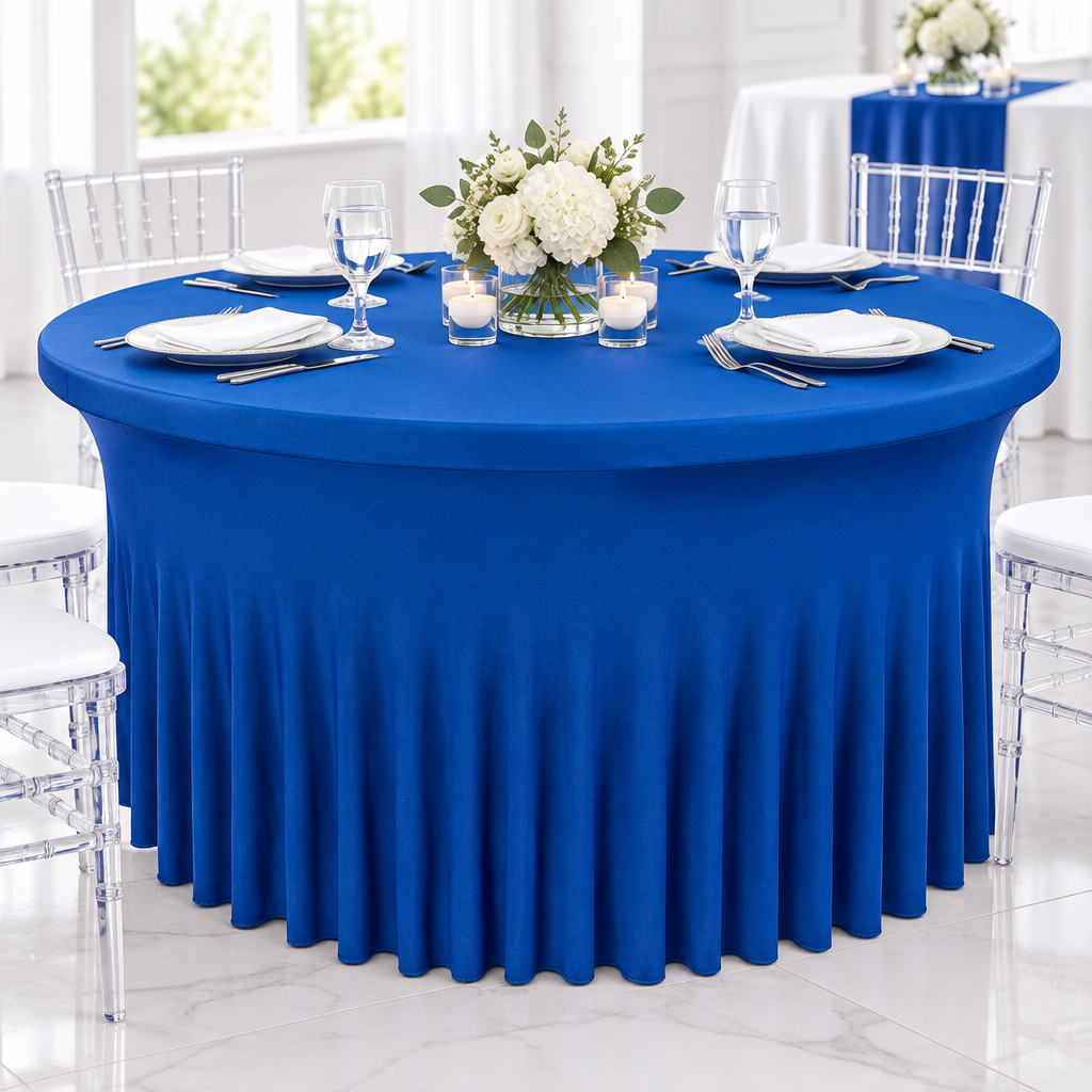 Wavy Spandex Table Cover 5ft Round - Royal Blue.