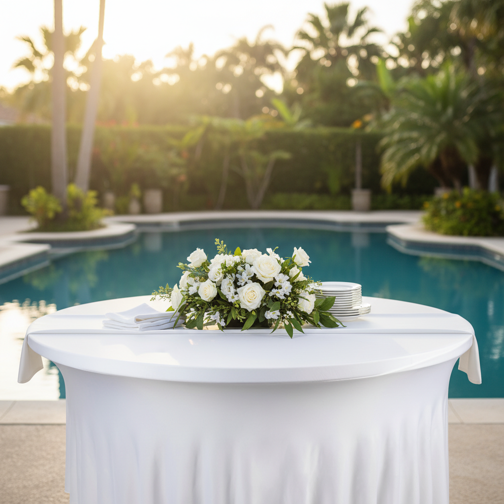 Wavy Spandex Table Cover 5ft Round - White.