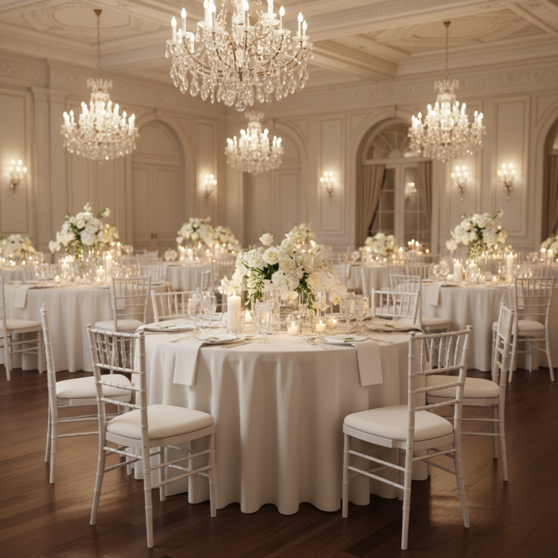 Wedding Ballroom Ivory Scuba 120 Round Tablecloth