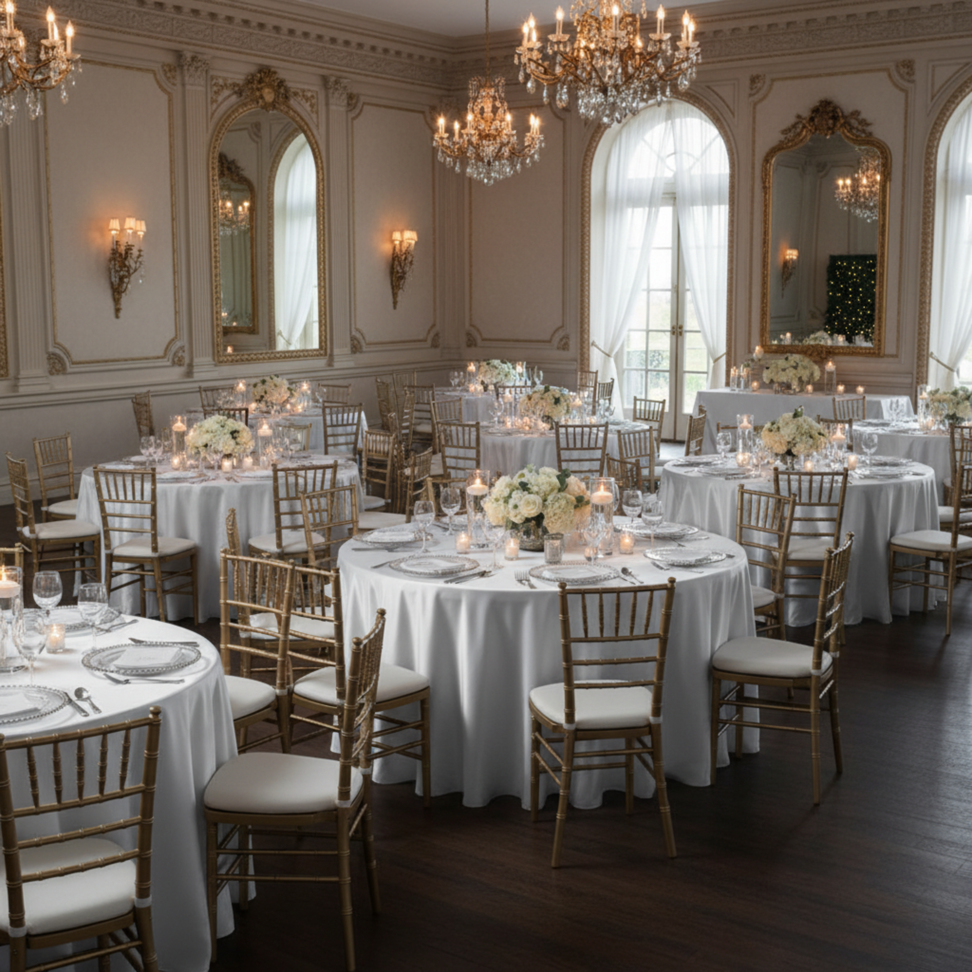 Wedding Ballroom White 108 Round Satin Tablecloth