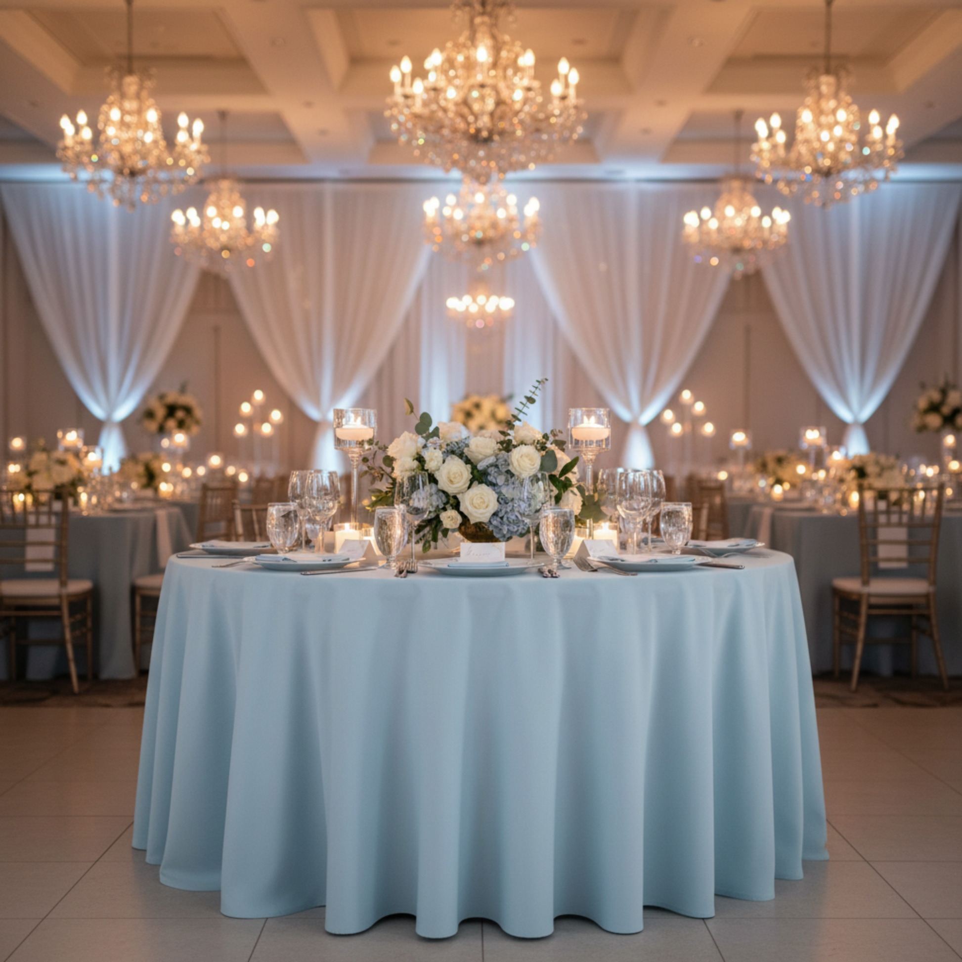 Wedding Reception Indoor 120 Polyester Tablecloth Baby Blue 