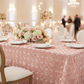 Wedding Rosette Satin Rectangular Tablecloth Blush Rose Gold Mockup