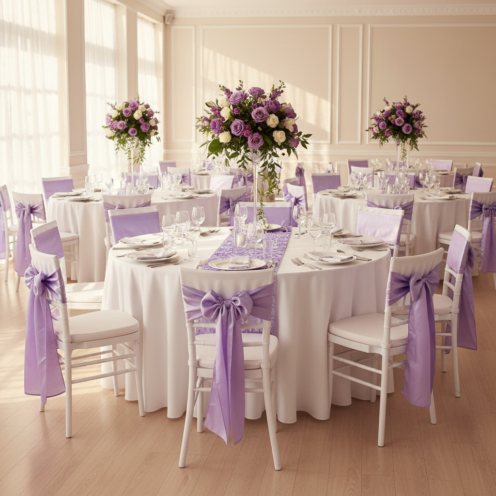 Wedding Rosette Satin Table Runner - Lavender.