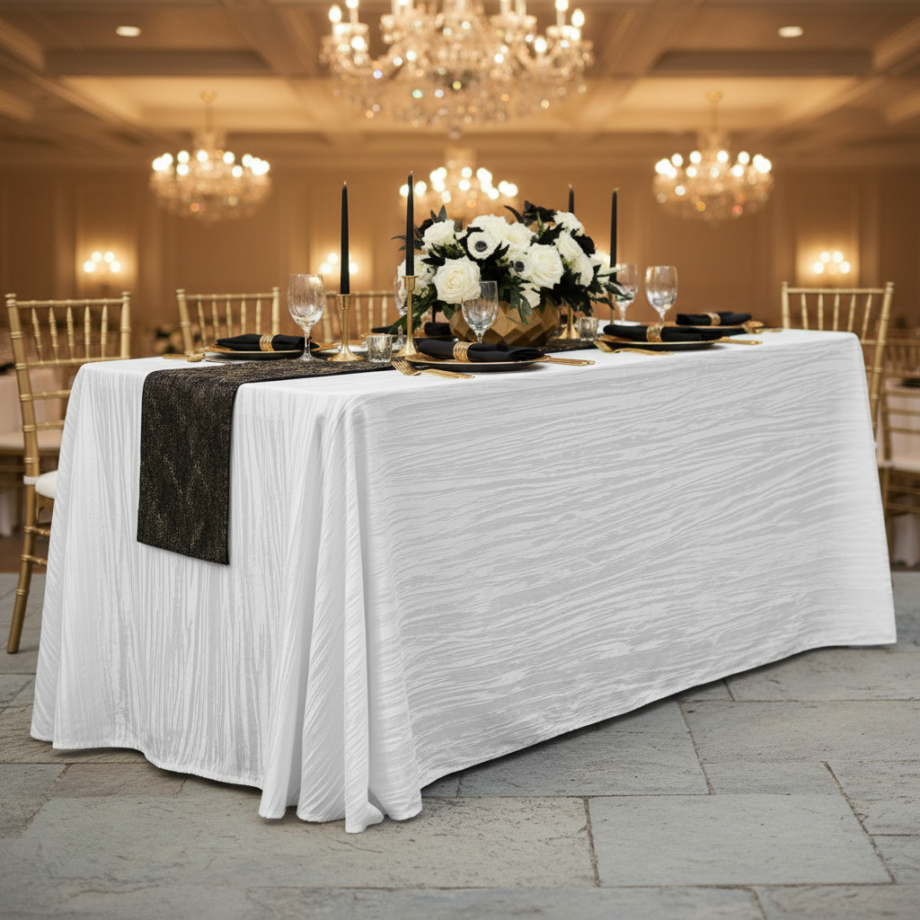 White Accordion Crinkle Taffeta - Black & Gold Wedding