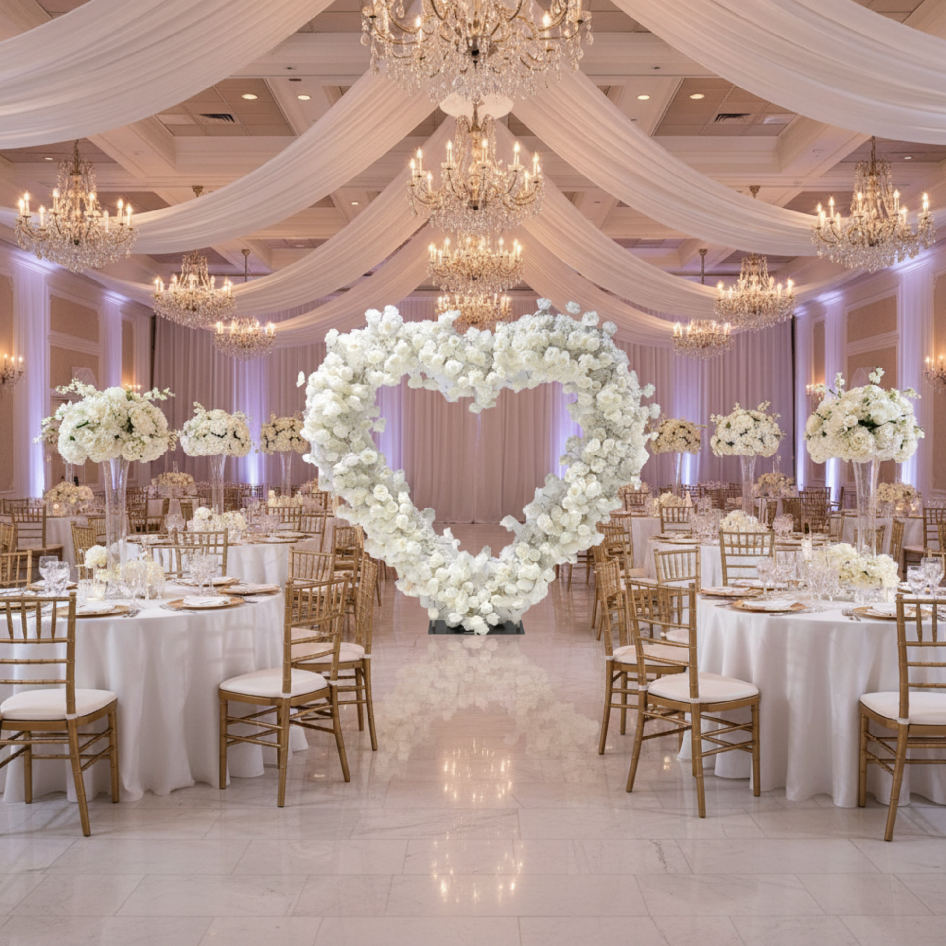 White Floral Heart Backdrop – Indoor
