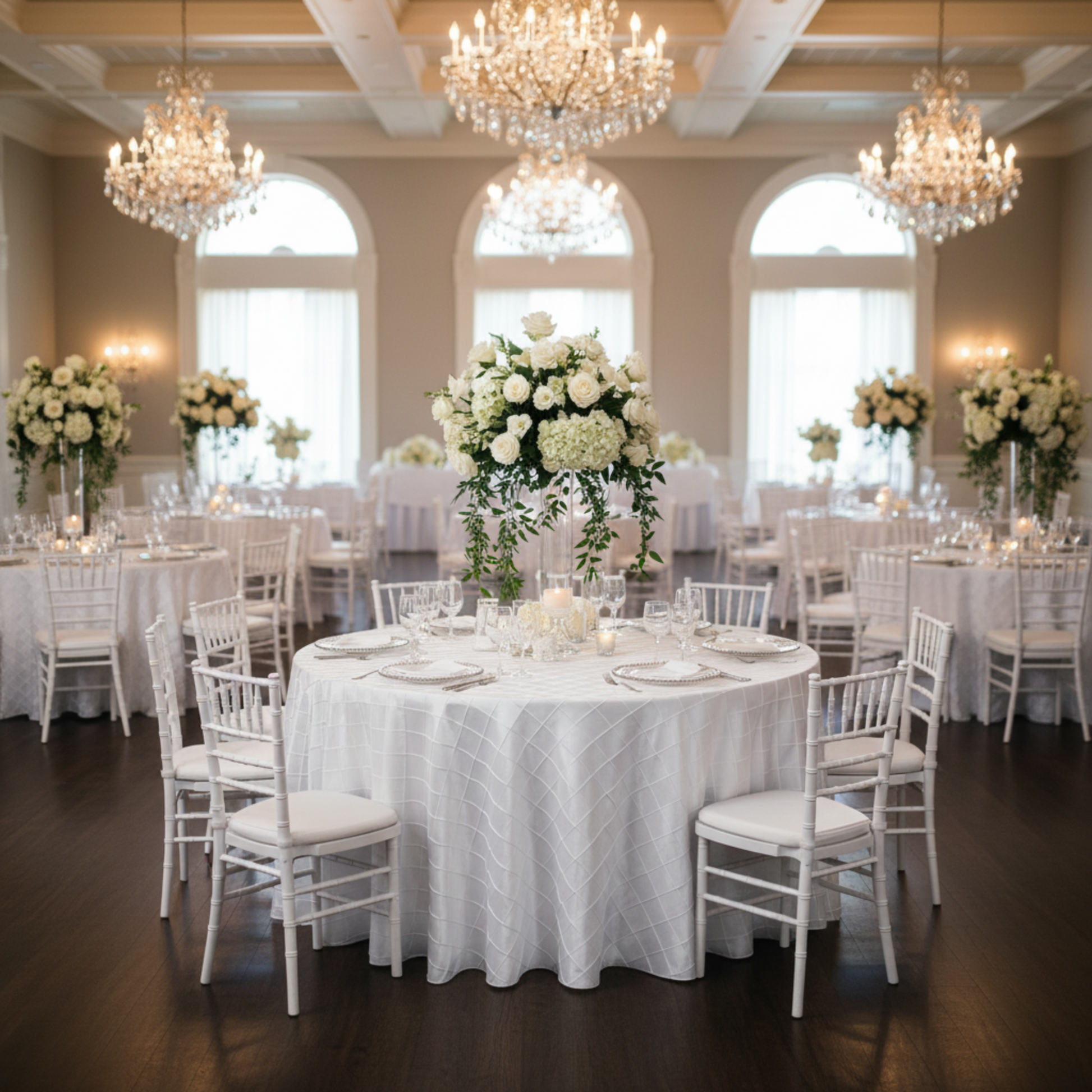 White Pintuck 120 Round Tablecloth Indoor Wedding Reception