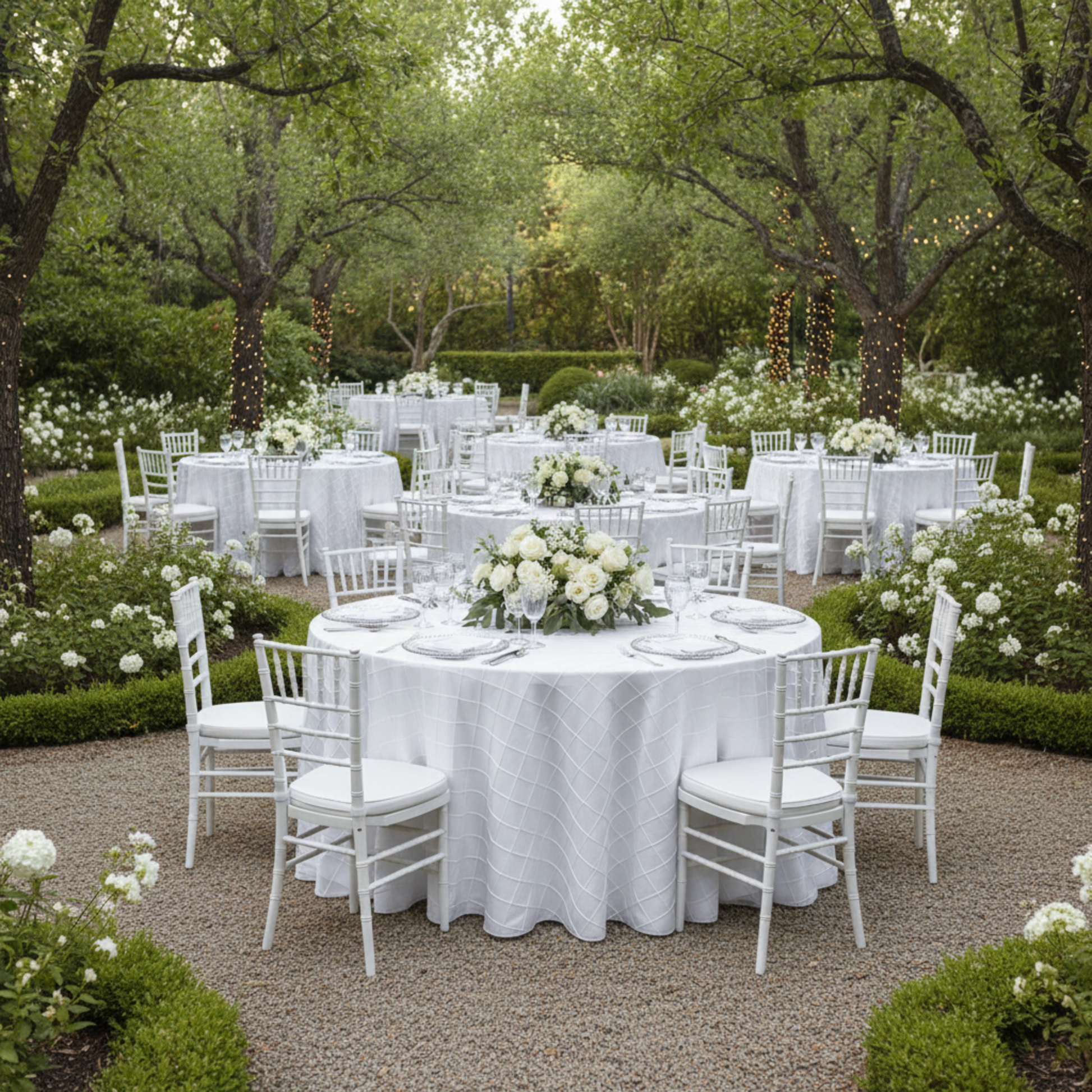 White Pintuck 120 Round Tablecloth Outdoor Wedding Reception